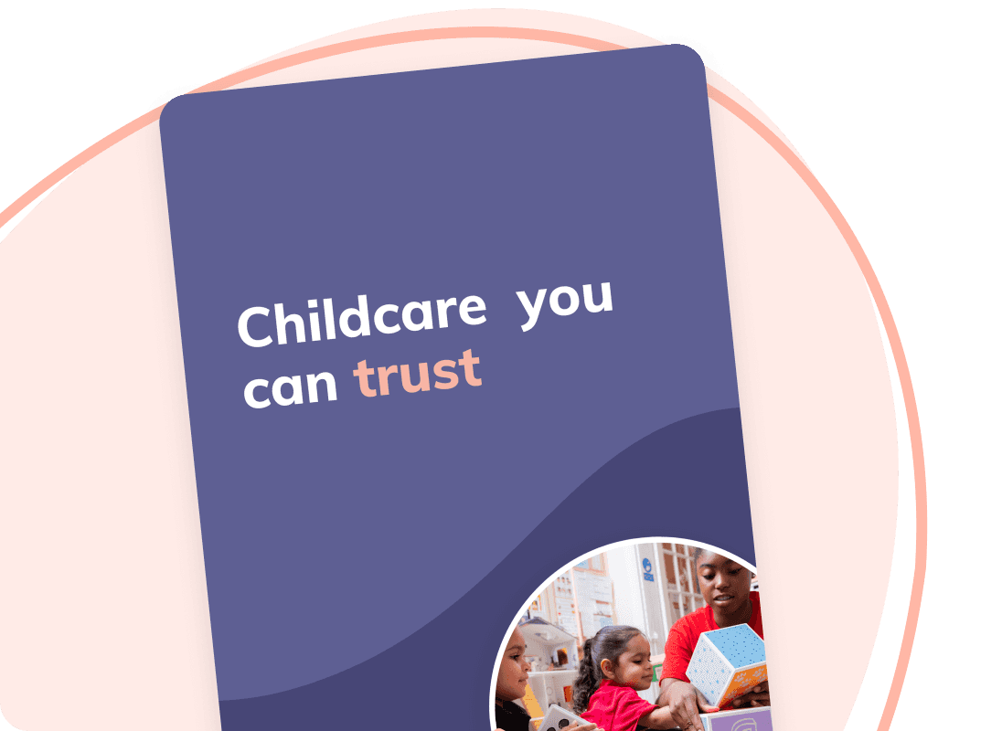 Book with childminder and children building blocks