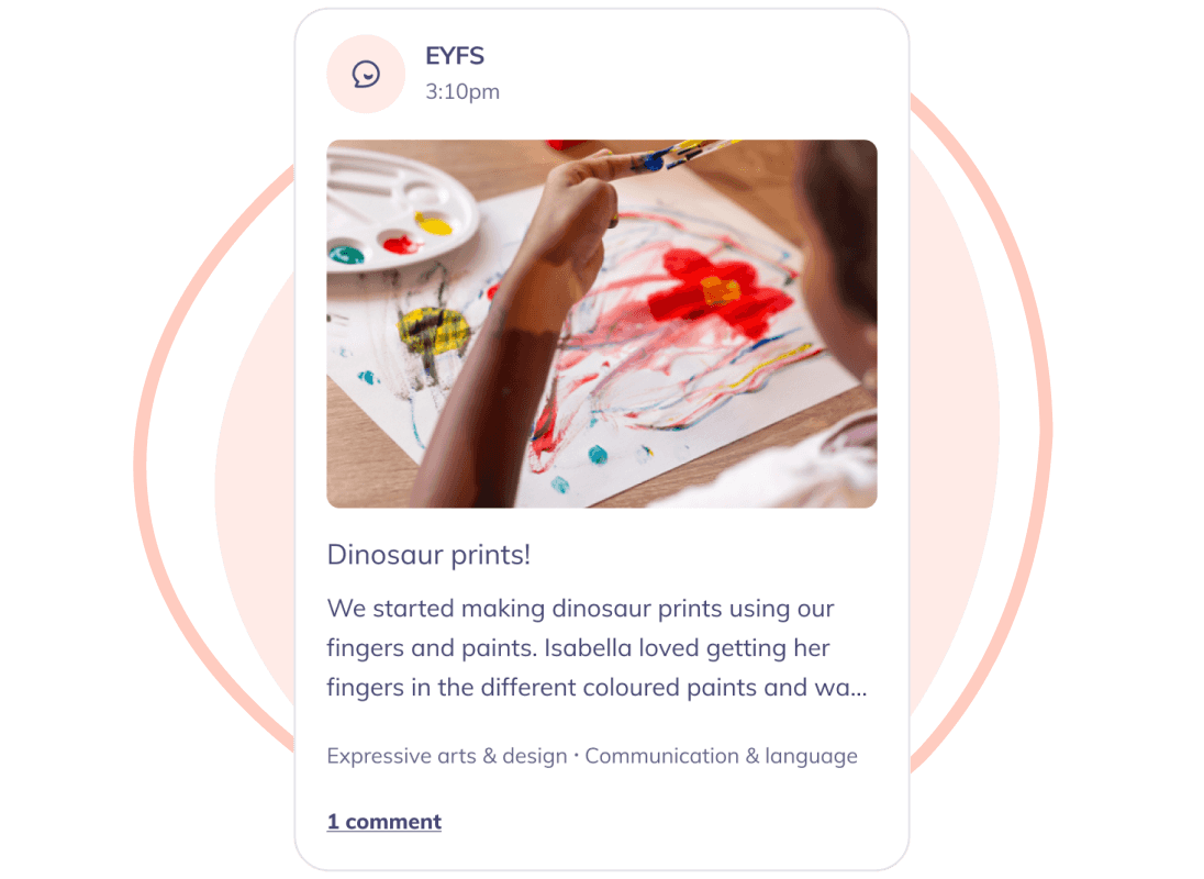 App feature showing the EYFS observations in the tiney app